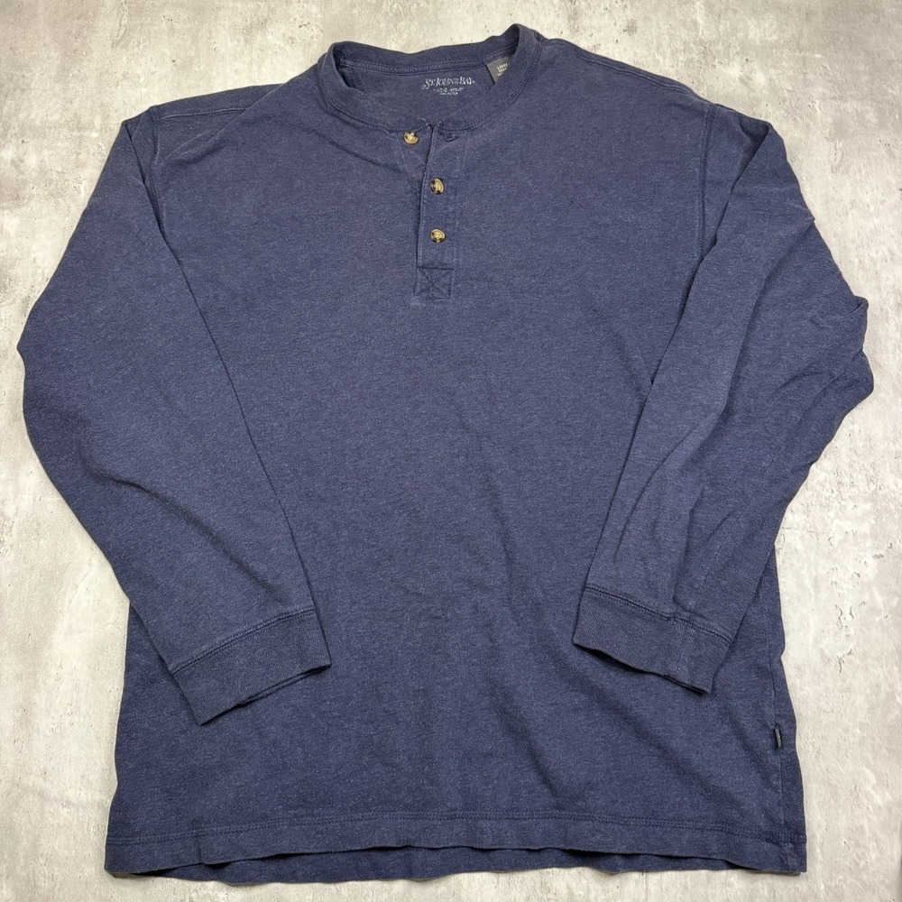 St. John's Bay Men's Size L Legacy Henley Shirt Long Sleeve Heather Blue